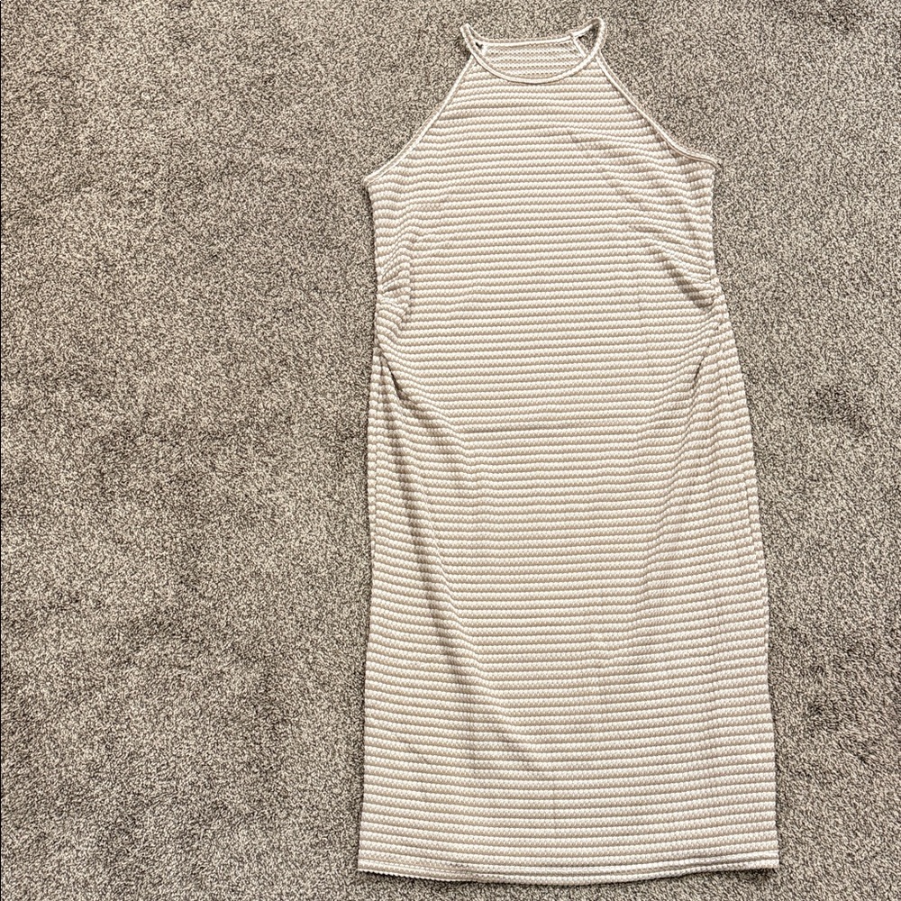 Elegant Cream and White Halter Midi Dress